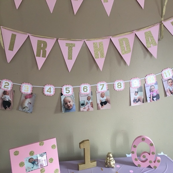 Pink and Gold Number Garland - Picture 9 of 13